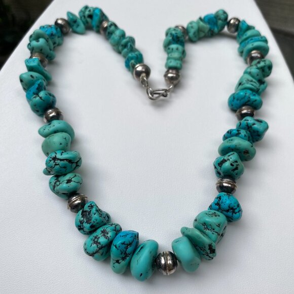 Sale💎Kingman (Old Mine) Turquoise Nugget Necklace,Robin's Egg, Sky Blue 17”Rare - Picture 5 of 10